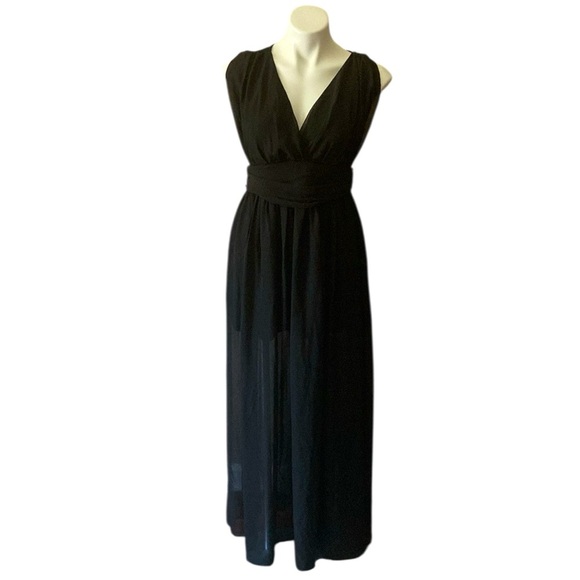 Active USA Women’s Black Sheer Sleeveless Maxi Dress Size Large Summer Resort - Picture 1 of 7